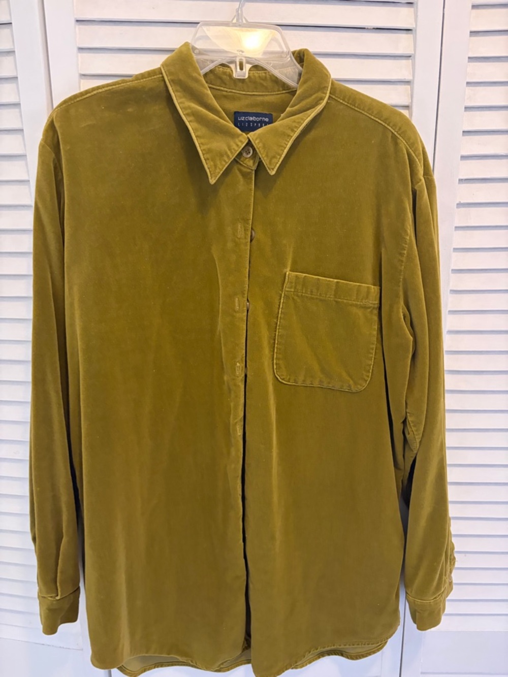 Vintage Liz Claiborne Olive Green Velvet Button-Up Blouse